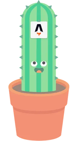 A cartoon cactus looking at the Astro.build logo